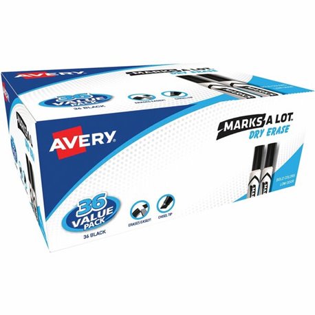 Avery Marks A Lot Desk-Style Dry-Erase Markers - 4.7625 mm Marker Point Size - Chisel Marker Point Style - Black - 36 / Box