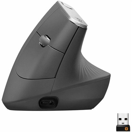 Logitech MX Vertical Advanced Ergonomic Mouse - Optical - Cable/Wireless - Bluetooth/Radio Frequency - Graphite - 1 - USB Type C