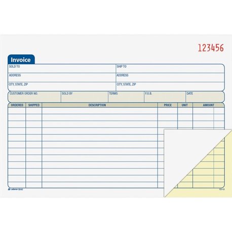 Adams Carbonless Invoice Book - Tape Bound - 2 PartCarbonless Copy - 7.93" x 5.56" Sheet Size - 2 x Holes - White, Canary - Asso