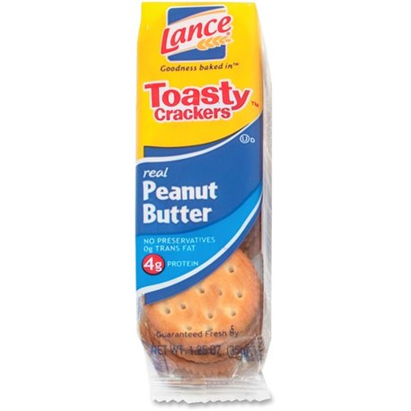 Lance Toasty Peanut Butter Cracker Sandwiches Packs - Individually Wrapped - Peanut Butter - 1 Serving Pack - 24 / Box