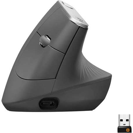 Logitech MX Vertical Advanced Ergonomic Mouse - Optical - Cable/Wireless - Bluetooth/Radio Frequency - Graphite - 1 - USB Type C