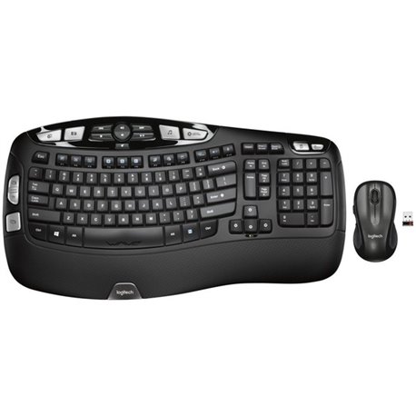 Logitech MK550 Wireless Wave Keyboard and Mouse Combo, Ergonomic Wave Design, Black - USB Wireless RF 2.40 GHz Keyboard - 117 Ke