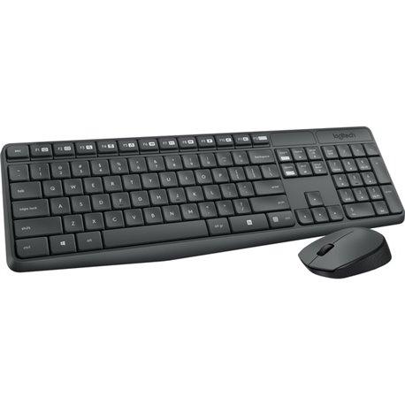 Logitech MK235 Keyboard & Mouse (Keyboard English Layout only) - USB Wireless RF - English - Black - USB Wireless RF - Optical -