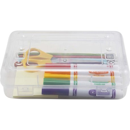 Gem Office Products Clear Pencil Box - External Dimensions: 8.5" Width x 5.5" Depth x 2.5" Height - Hinged Closure - Polypropyle