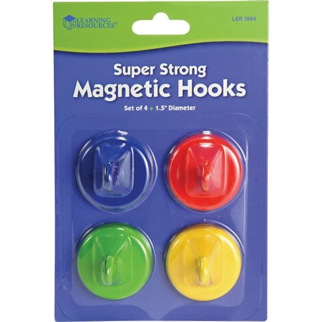 Learning Resources Super Strong Magnetic Hooks Set - for Pocket Chart, Flip Book, Hall Pass, Decoration - Metal - Red, Blue, Gre