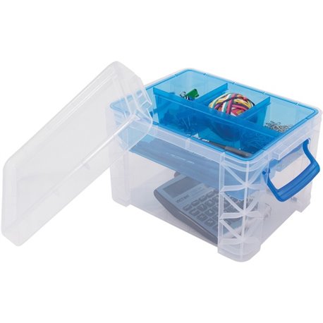 Advantus Super Stacker Divided Supply Box - External Dimensions: 10.1" Length x 7.5" Width x 6.5" Height - 5 Dividers - Lid Lock