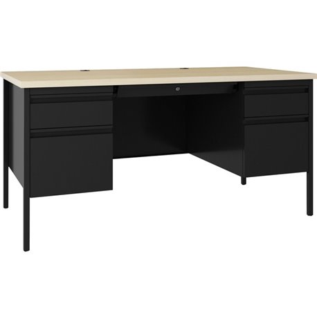 Lorell Fortress Series Double-Pedestal Desk - 60" x 29.5"30" , 1.1" Top, 0.8" Modesty Panel - File Drawer(s) - Double Pedestal -