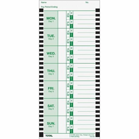 Lathem Thermal Time Clock Weekly Attendance Cards - 8.25" x 3.38" Form Size - White - Black Print Color - 100 / Pack