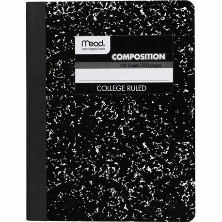 Mead Composition Book - Sewn - 7 1/2" x 9 3/4" - White Paper - Black Marble Cover - 1 Each