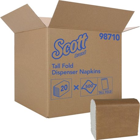 Scott Tall-Fold Paper Napkins - 1 Ply - Tall Fold - 6.60" x 13.20" - 10000 Sheets - White - Fiber - 500 Per Pack - 10000 / Carto