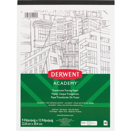 Derwent Academy Translucent Paper Pad - 40 Sheets - Tape Bound - 10 lb Basis Weight - 9" x 12" - White Paper - 1 Each