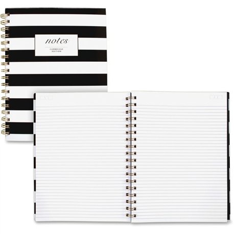 Cambridge Hardcover Wirebound Notebook - Twin Wirebound - Both Side Ruling Surface - Ruled7.3" x 9.5" - Black & White Stripe Cov