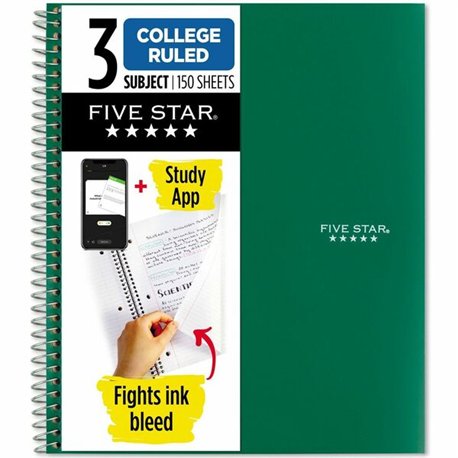 Five Star College Ruled 3 - subject Notebook - Letter - 150 Sheets - Wire Bound - College Ruled - Letter - 8 1/2" x 11" - GreenK