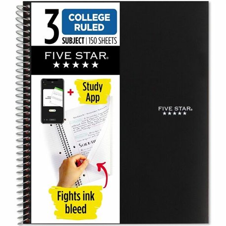 Five Star College Ruled 3 - subject Notebook - Letter - 150 Sheets - Wire Bound - College Ruled - Letter - 8 1/2" x 11" - BlackK