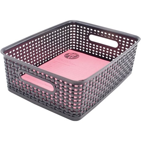 Advantus Plastic Weave Bins - 4.8" Height x 10.5" Width x 13.3" DepthDesktop - Secure Grip - Black - Plastic - 2 Each