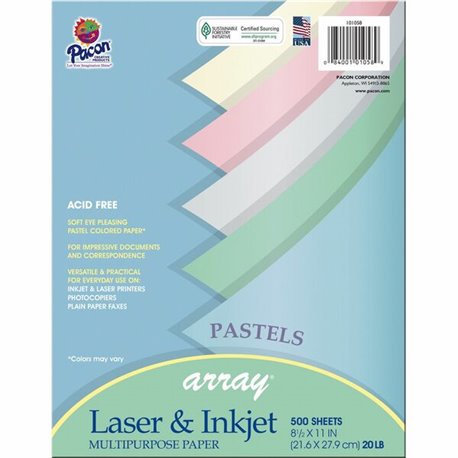 Pacon Pastel Multipurpose Paper - Pastel - Letter - 8 1/2" x 11" - 20 lb Basis Weight - 500 / Ream - Sustainable Forestry Initia