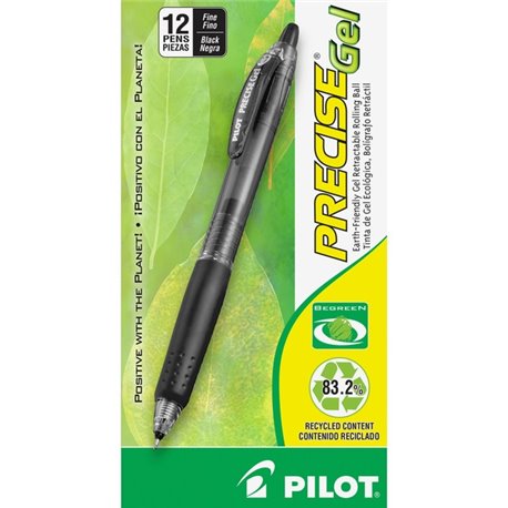 Pilot Precise Gel Fine Retractable BeGreen Pens - Fine Pen Point - 0.7 mm Pen Point Size - Needle Pen Point Style - Refillable -