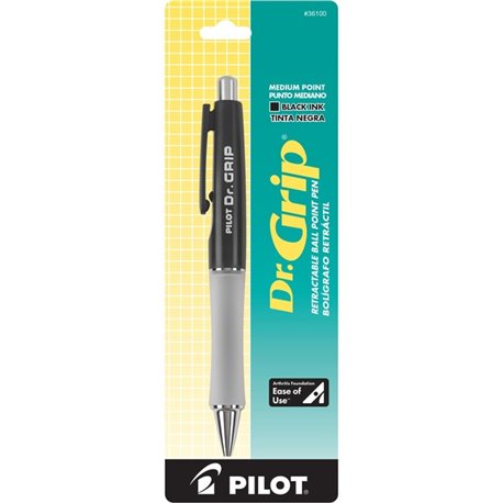 Pilot Dr. Grip Retractable Ballpoint Pens - Medium Pen Point - 1 mm Pen Point Size - Refillable - Retractable - Black - Black Ba