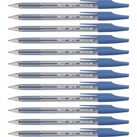 Pilot Better BP-S Ball Stick Pens - Medium Pen Point - 1 mm Pen Point Size - Refillable - Blue - Crystal, Clear Barrel - Stainle