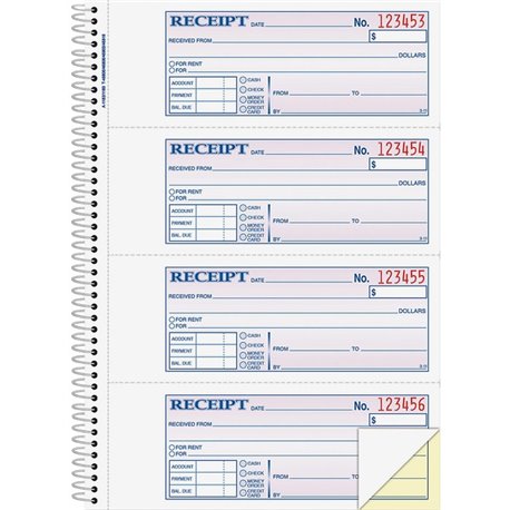 Adams Spiral 2-part Money/Rent Receipt Book - 200 Sheet(s) - Spiral Bound - 2 Part - 2.75" x 7.62" Form Size - White, Canary - A