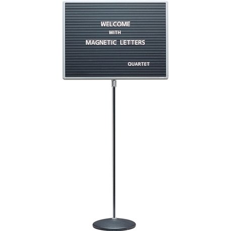 Quartet Single-Pedestal Letter Board - 16" Height x 20" Width - Solid Black Surface - Magnetic, Adjustable Pedestal, Sturdy - Gr