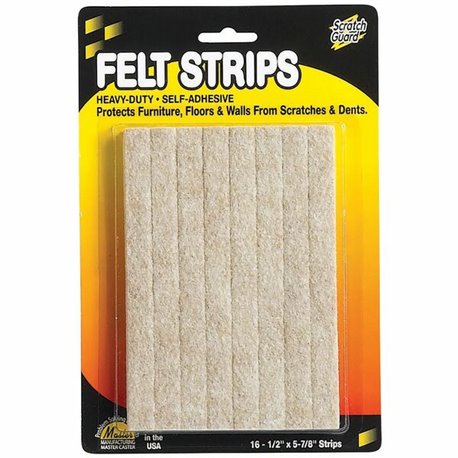 Scratch Guard Self-Adhesive Felt Strips - 16 Pad of 0.50" Length x 5.87" Width - Rectangle - Self-adhesive - Beige - Polyester F