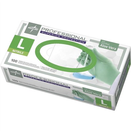 Medline Professional Series Aloetouch Gloves - Large Size - Green - Latex-free, Non-sterile, Textured - For Laboratory Applicati