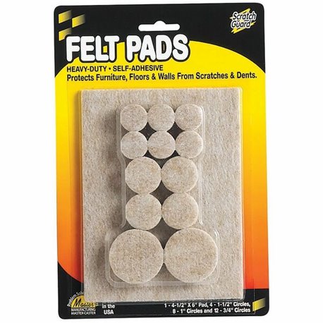 Scratch Guard Felt Pads - Combo Pack - 12 Pad of 0.75" Diameter, 8 Pad of 1" Diameter, 4 Pad of 1.50" Diameter - Circle, Rectang