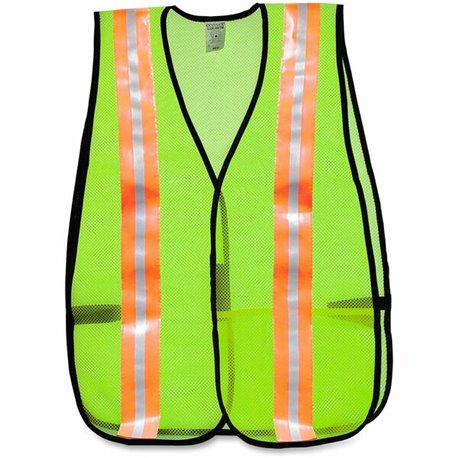 MCR Safety Mesh General Purpose Safety Vest - Visibility Protection - Mesh - Lime - Reflective Strip, Lightweight - 1 Each