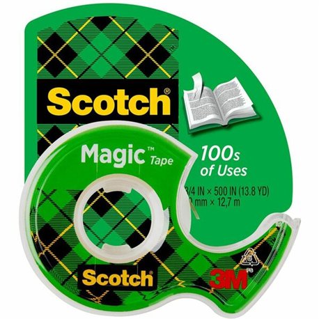 Scotch Magic Tape - 12.50 yd Length x 0.50" Width - 1" Core - Permanent Adhesive Backing - Dispenser Included - Handheld Dispens