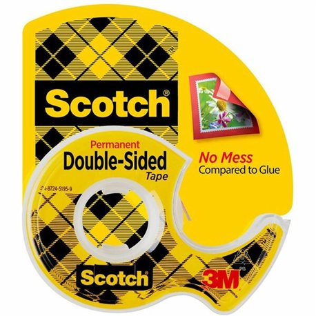 Scotch Double-Sided Tape - 20.83 ft Length x 0.50" Width - 1" Core - Acrylate - 3 mil - Permanent Adhesive Backing - Dispenser I