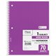 Mead Wide Ruled 1-Subject Notebook - 70 Sheets - Spiral - Wide Ruled - 8" x 10 1/2" - White Paper - Assorted Cover - Hole-punche