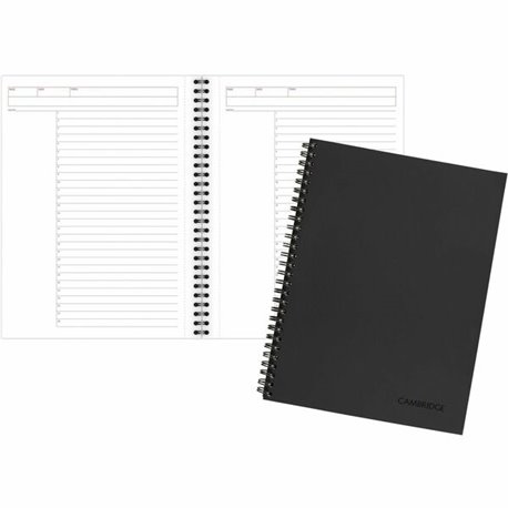 Mead Action Planner Business Notebook - Twin Wirebound - 9.50" x 7.5" x 0.6" - Black Cover - Pocket, Pen Loop, Perforated, Dual-