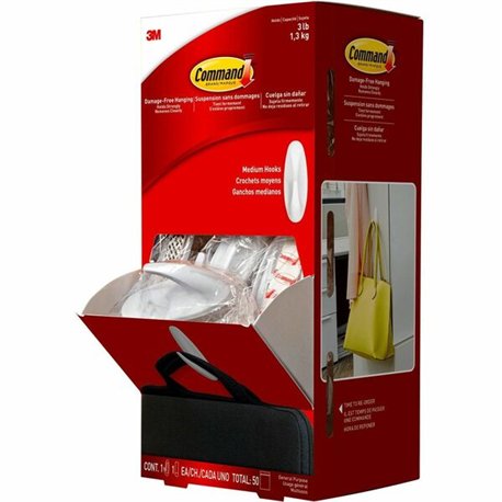 Command Hook Trial Pack - Medium - 3 lb (1.36 kg) Capacity - 3.1" Length - for Paint, Wood, Tile - Plastic - White - 50 / Carton