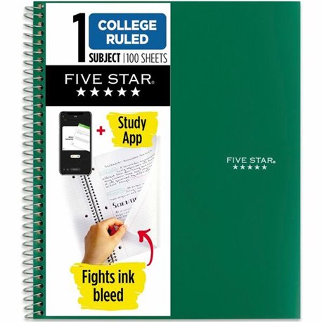 Five Star Wirebound Notebooks - 100 Sheets - Wire Bound - 11" x 8 1/2" - White Paper - Assorted Cover - Pocket, Stiff-back, Perf