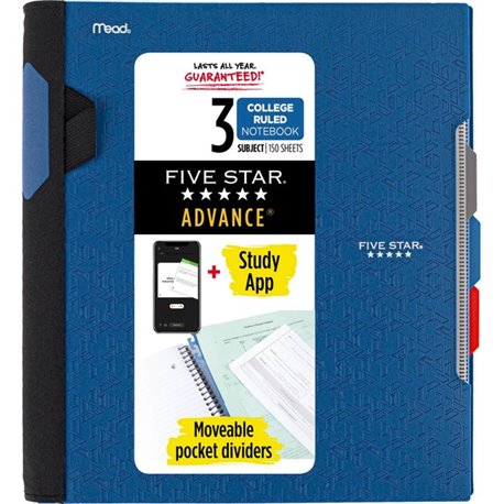 Mead College Ruled Subject Notebooks - 150 Pages - Spiral - 11" x 10.1" - AssortedPlastic Cover - Tab, Divider, Durable, Subject