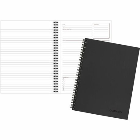 Mead Limited Meeting Notebook - 80 Pages - Wire Bound - Both Side Ruling Surface - Ruled - 7 1/4" x 9 1/2" - Black Cover - Perfo