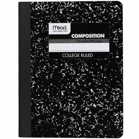 Mead Composition Book - Sewn - 7 1/2" x 9 3/4" - White Paper - Black Marble Cover - 12 / Carton