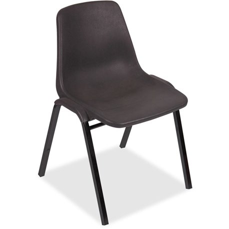 Lorell Molded Stacking Chairs - Black Polypropylene Seat - Black Polypropylene Back - Black, Powder Coated Metal Frame - Arched 