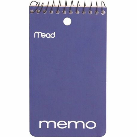 Mead Wirebound Memo Book - 60 Sheets - 120 Pages - Wire Bound - College Ruled - 3" x 5" - White Paper - AssortedCardboard Cover 