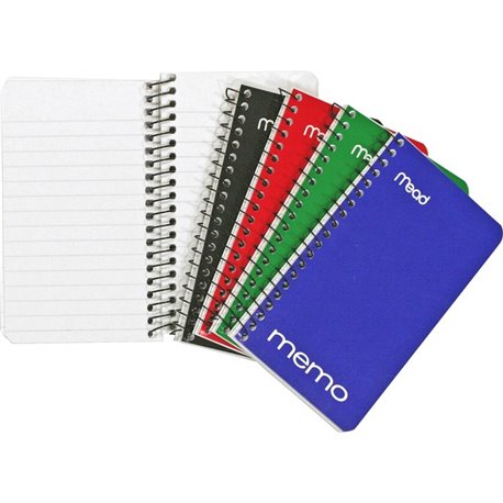 Mead Wirebound Memo Notebook - 60 Sheets - Wire Bound - 15 lb Basis Weight - 3" x 5" - White Paper - Black Binding - AssortedCar