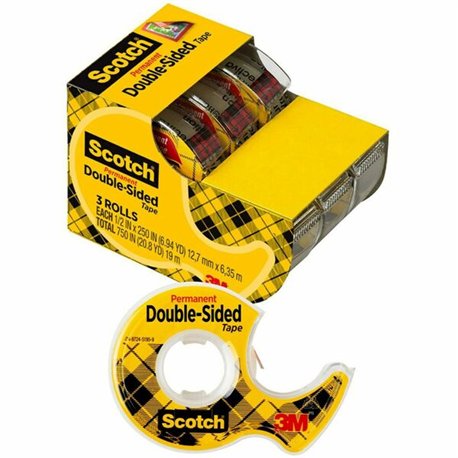 Scotch Double-Sided Tape - 20.83 ft Length x 0.50" Width - 1" Core - Dispenser Included - Handheld Dispenser - Long Lasting - Fo