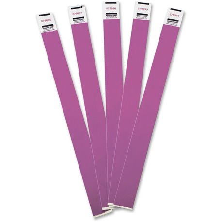 Advantus Tyvek Wristbands - 3/4" Width x 10" Length - Rectangle - Purple - Tyvek - 100 / Pack - Adhesive Closure