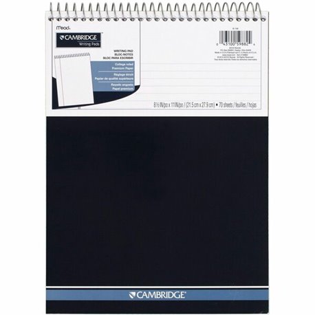 Mead Premium Wirebound College Ruled Legal Pads - 70 Sheets - Spiral - 20 lb Basis Weight - 8 1/2" x 11 3/4" - White Paper - Mic