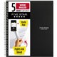 Five Star Wirebound Black 5-subject Notebook - 200 Sheets - Wire Bound - Wide Ruled - 3 Hole(s) - 8" x 10 1/2" - BlackPlastic Co