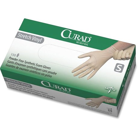 Medline Powder-free Stretch Vinyl Exam Gloves - Small Size - Cream - Stretchable, Latex-free, Non-sterile - For Multipurpose - 1