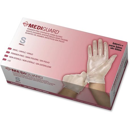 Medline MediGuard Vinyl Non-sterile Exam Gloves - Small Size - For Right/Left Hand - Clear - Latex-free, Durable - For Multipurp