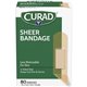 Curad Sheer Bandage Strips - 0.75" x 3" - 80/Box - Sheer, Clear - Fabric