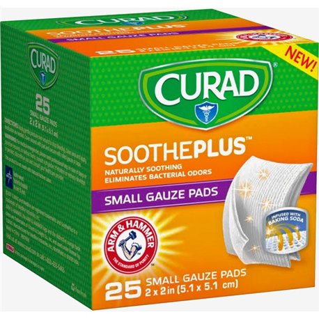 Curad SoothePlus Medium Non-stick Pads - 2" x 2" - 25/Box - White