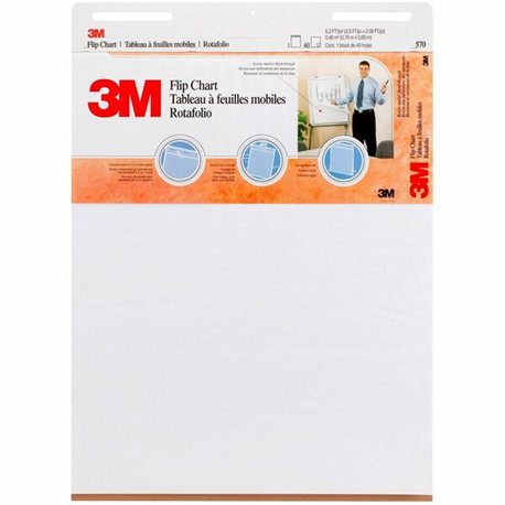 3M Flip Charts - 40 Sheets - Plain - Stapled - 18.50 lb Basis Weight - 25" x 30" - White Paper - Resist Bleed-through, Heavyweig